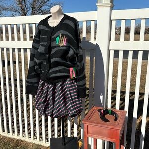 Striped Black and Gray Women's Cardigan